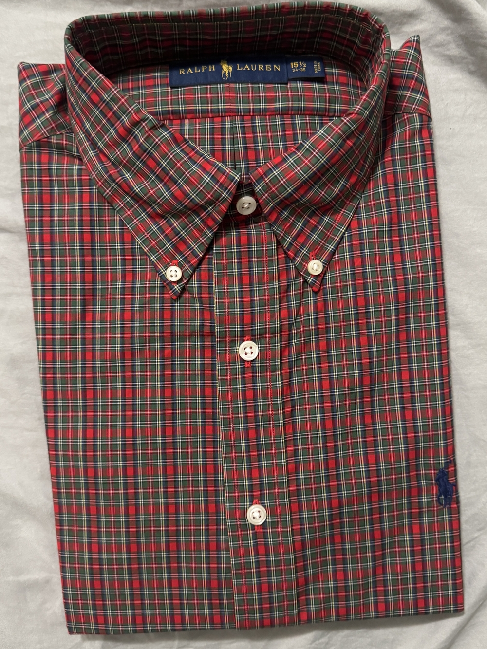 Ralph Lauren Red and Green Plaid Button-Down Polo